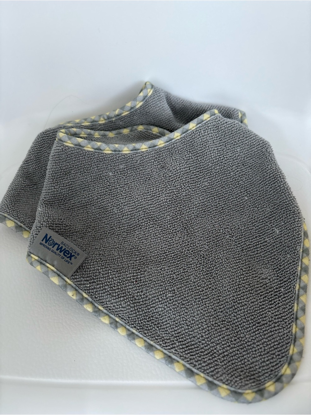 Norwex Gray Microfiber Baby Bibs with Yellow Trim Accents